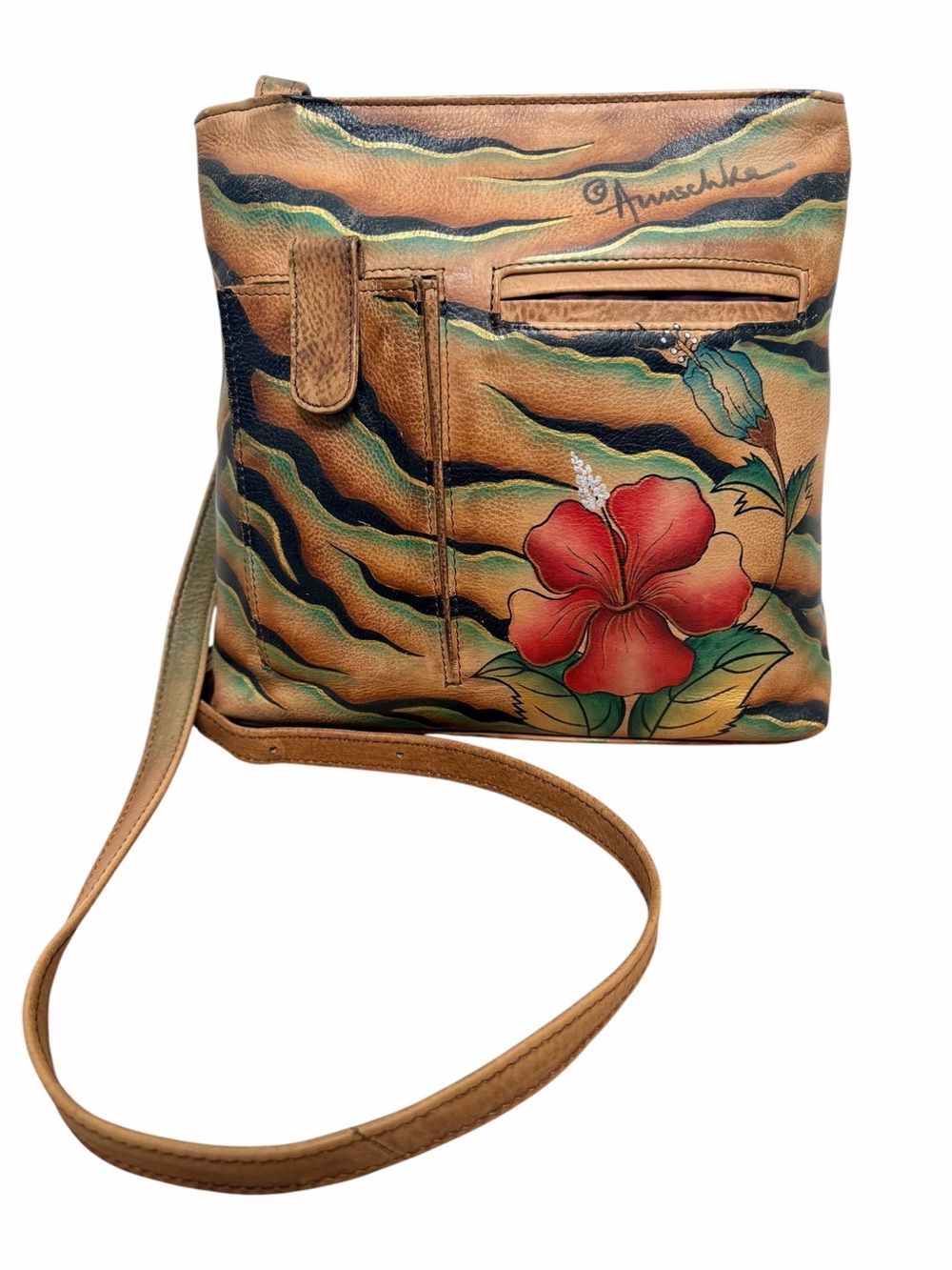 ANUSCHKA HAND PAINTED CROSSBODY LEATHER PURSE. - Picture 3 of 14
